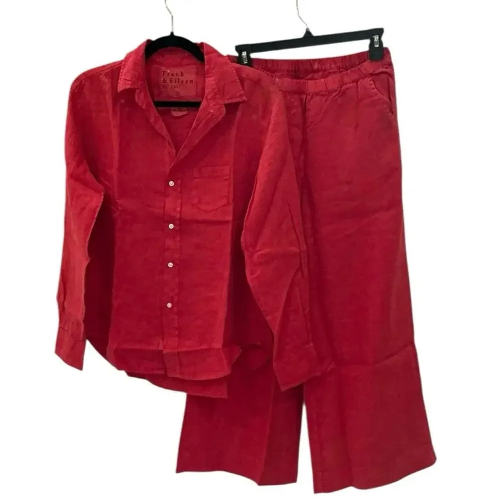 Frank & Eileen Tuscany Getaway Set Summer Red Linen Size XS NWT - Picture 2 of 11